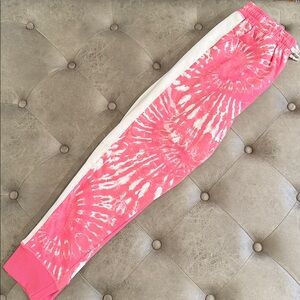 NWOT LuLaRoe Jax Pink and White Tie-Dye Joggers - Breast Cancer edition. LARGE